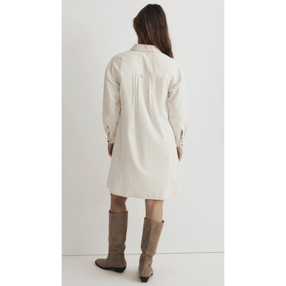 Madewell Corduroy Mini Shirtdress Pockets Lighthouse Ivory Women's Size Large - Picture 9 of 14